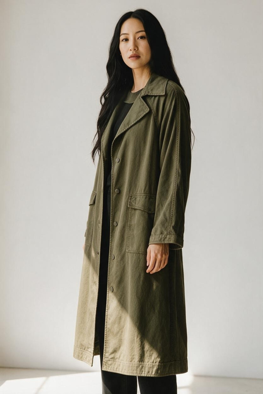 Free People We The Free Times Up Trench Coat Size M Green
